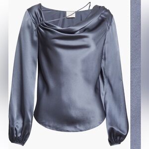 NWT Cinq à Sept, Jordy Cowl Neck 100% Silk Top, Size XS, Slate blue
